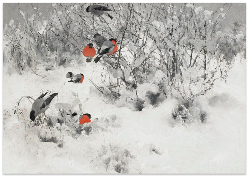 Bruno Liljefors - Winter Landscape With Bullfinches 1891